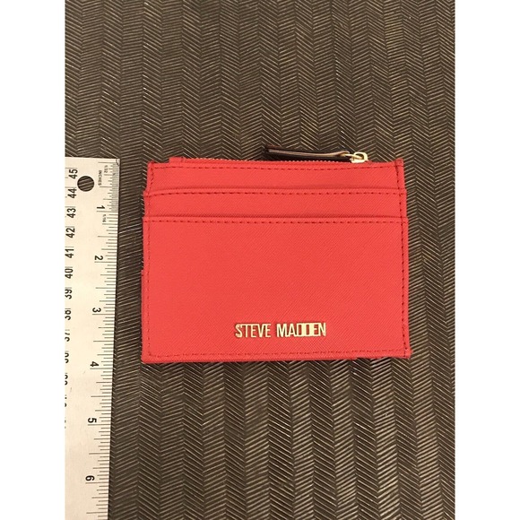 Steve Madden Red Card Holder, ID Wallet Zip Coin Purse - Picture 8 of 14